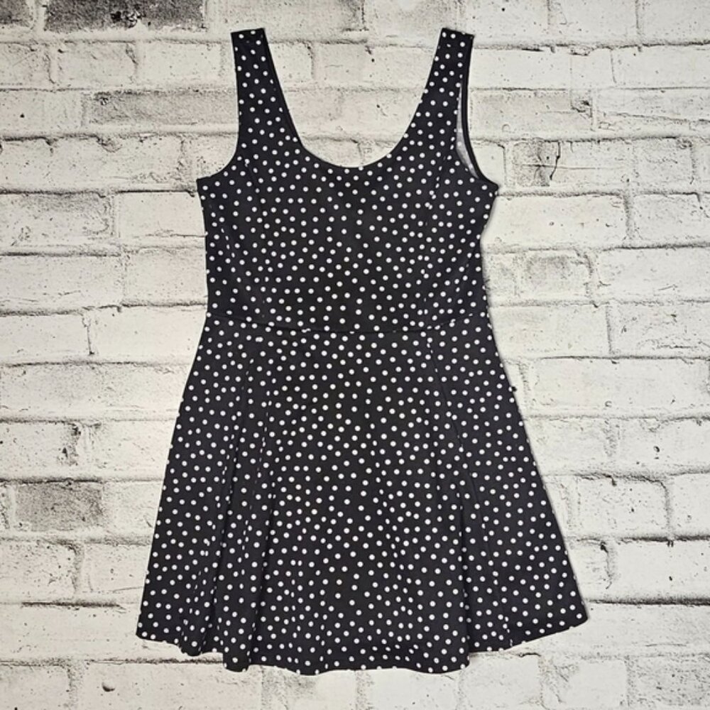 H&M Black White Polka Dot Mini Dress Women’s Size 14 Sleeveless - Picture 4 of 6